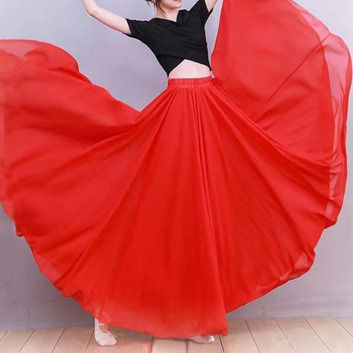 我爱你中国红色舞蹈半身裙万疆舞蹈服灯火里的中国演出服大摆裙女