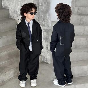 韩版男童西装套装秋季新款儿童休闲西服痞帅中大童男孩钢琴演出服