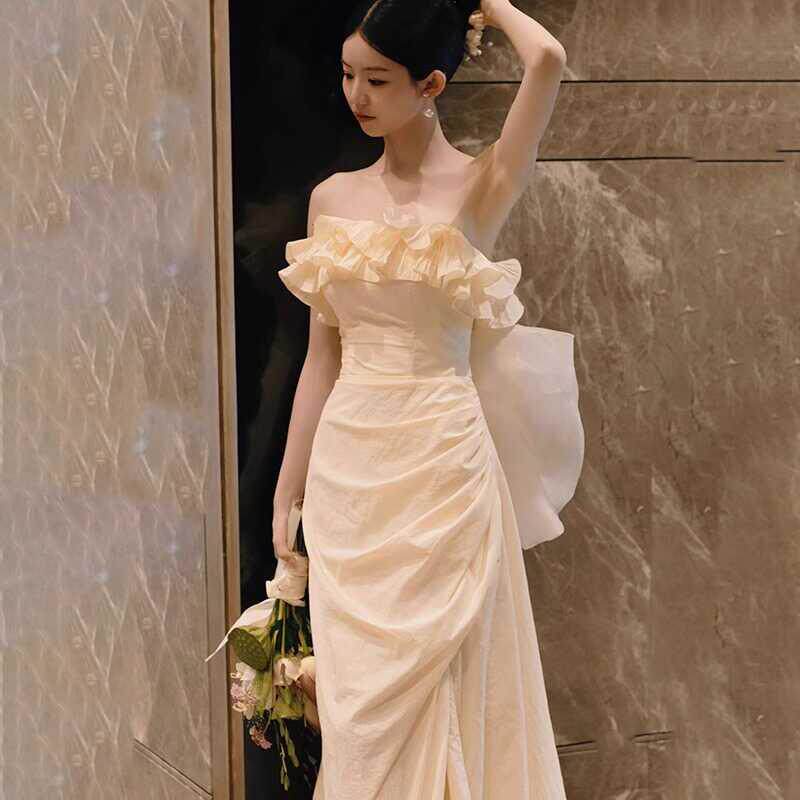 法式轻婚纱森系结婚领证登记订婚礼服女晨袍简约旅拍迎宾纱出门纱