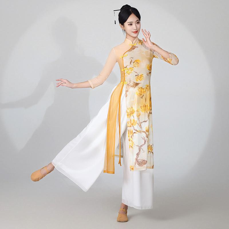 新款古典舞蹈服纱衣旗袍练功服飘逸女中国演出服连衣裙套装