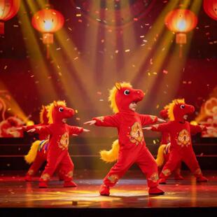 元旦马年喜庆演出服新年小马奔腾拜年舞蹈服马蹄声声儿童动物服装