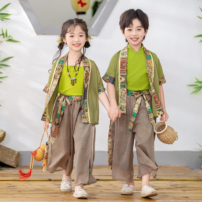 儿 童古装民族风服装夏季幼儿园国风汉服六一演出服男 童主持朗诵