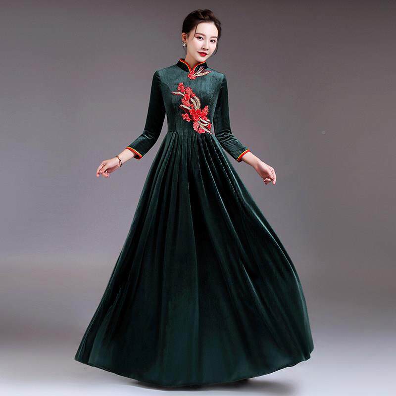 款大合IGY唱礼服金丝演出服装女长裙成人团修身中老年合新唱绒指