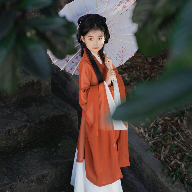 新中式儿童汉服女童连衣裙古装魏晋风战国袍女孩广袖演出服国学
