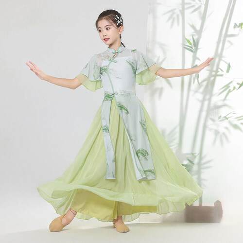 儿古EIN典舞印花旗袍童舞蹈服弹力国舞练功出服扇子舞中伞舞表演