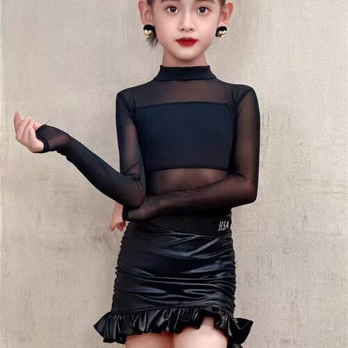 新款少儿拉丁舞服女童练功服高级感表演服半身裙训练服演出服套装
