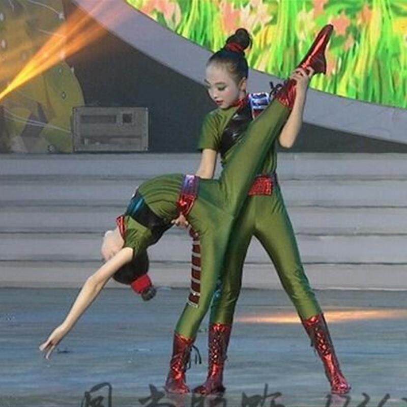 儿童兵娃娃男童演出服女童弹力女兵舞蹈服装少儿军装套装表演服