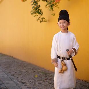 汉服男童李白紫织金白袍暗纹提花圆领袍套装小男孩古装中国风开学