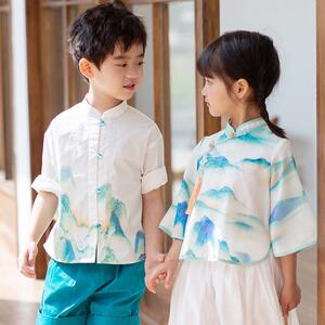 儿童MFL服中国风服服装复夏季薄款套装汉纯棉短古袖中式唐装表演