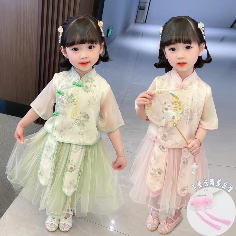 女童汉服夏款短袖民国风连衣裙日常装儿童唐装中国风幼儿园演出服