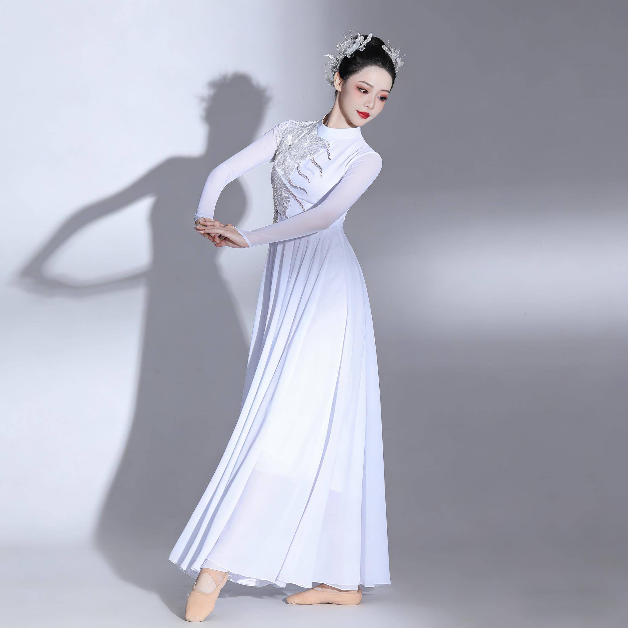 白色装开场舞歌伴舞大摆裙现代舞艺蹈考舞服YOW古典飘逸舞洋演出