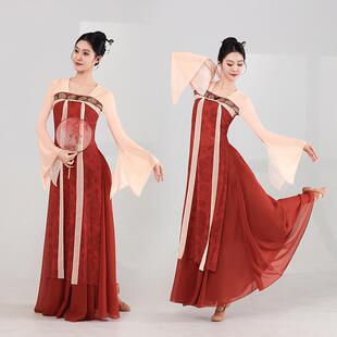 古典舞蹈服装 飘逸女汉唐齐胸裙表演练功服飘带身韵纱衣演出服长款
