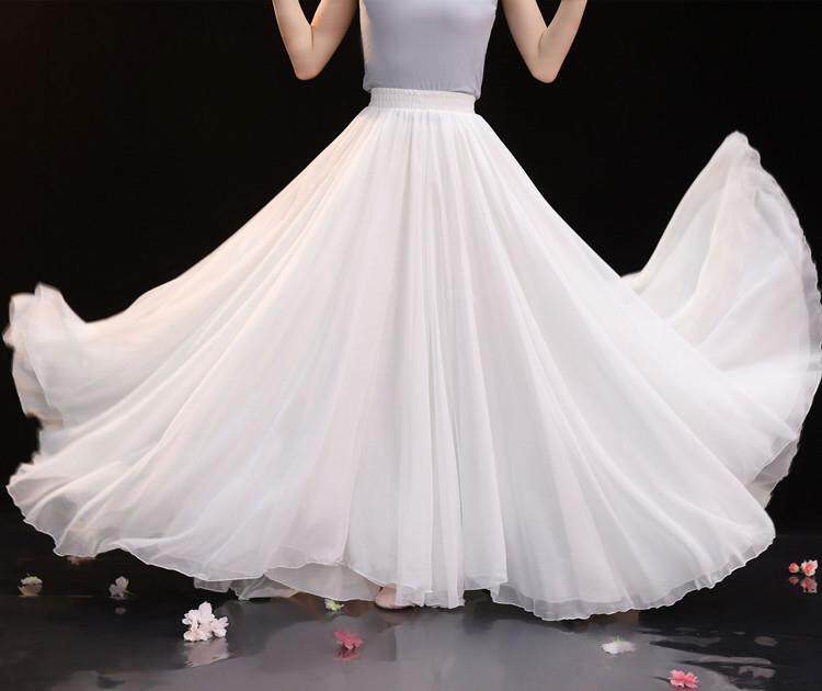 仙瑶白色古典舞720度大摆裙天丝半身长裙演出服艺考现代舞练功裙