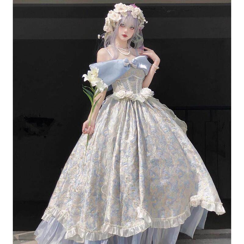 罗曼尼花园lolita礼服裙子女一字肩成人礼学生日派对艺考公主年会