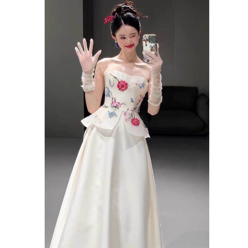 晨袍女新娘晨拍订婚晚礼服复古高端出门轻婚纱敬酒主持学生日成人