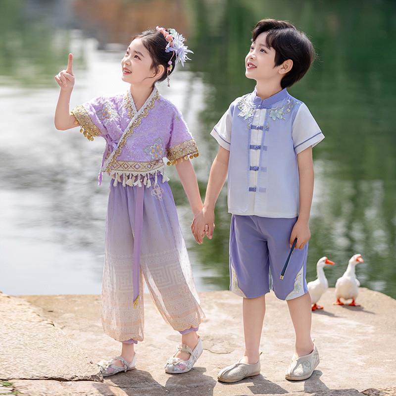 傣族服装男童儿童民族服装夏季少数民族风中国风女童傣族服饰表演图片