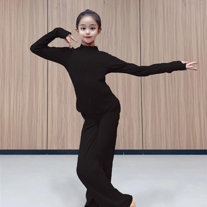 儿童舞蹈服套装秋冬加绒保暖轻便高弹舞蹈运动瑜伽练功服户外套装
