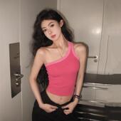 美式 爵士跳舞jazz上衣女团Kpop音乐节穿搭字母刺绣紧身单肩背心