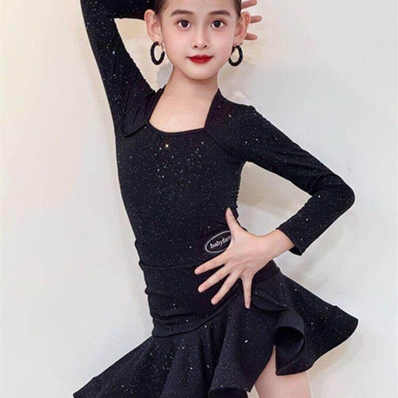 拉丁舞服女童2025秋冬新款高级感演出服少儿长袖练功服亮片套装