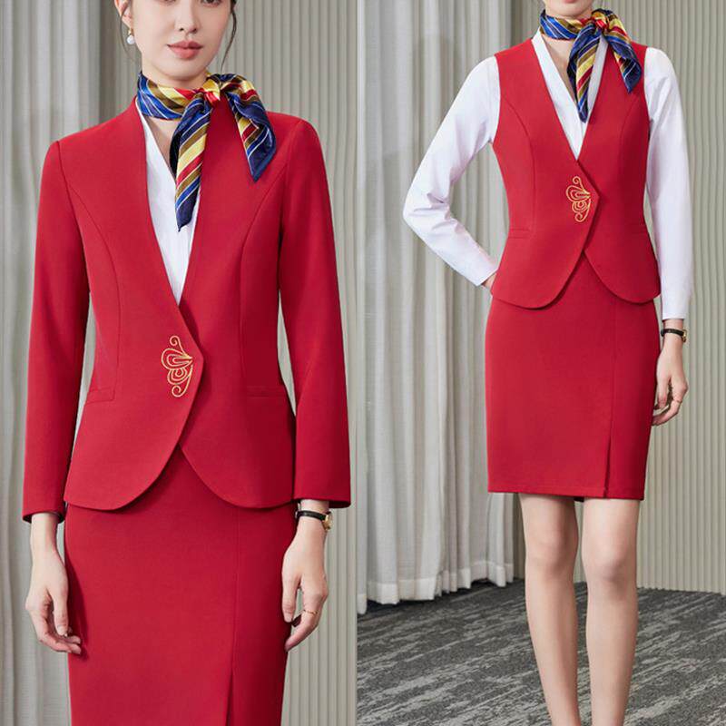 空姐职业装套装女新中式酒店前台美容师工作服空乘高铁乘务员制服