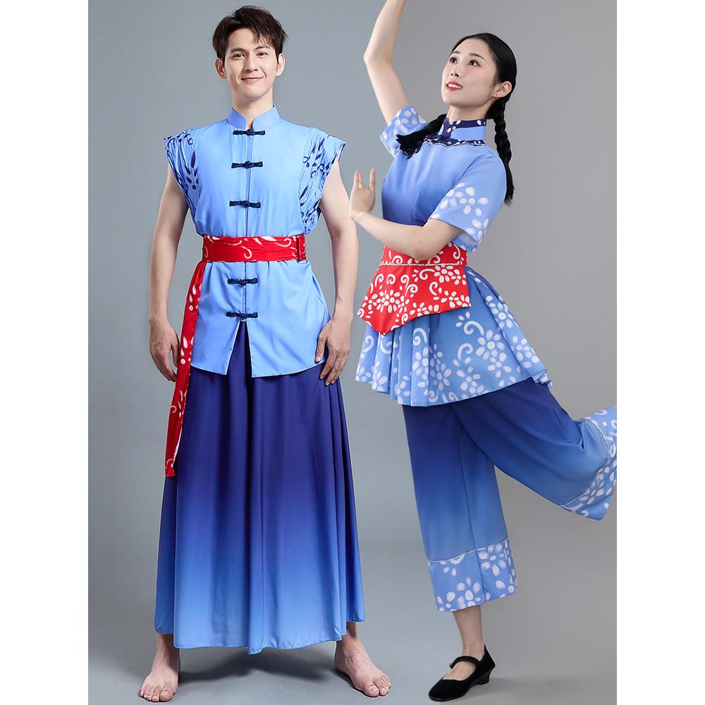采舞蹈表演服装，竹帽，秧歌服茶，装女农5民丰收节舞蹈服装XQS，