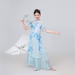 新款女童古典舞蹈演出服青花瓷旗袍套装中国风舞蹈节目表演服元旦