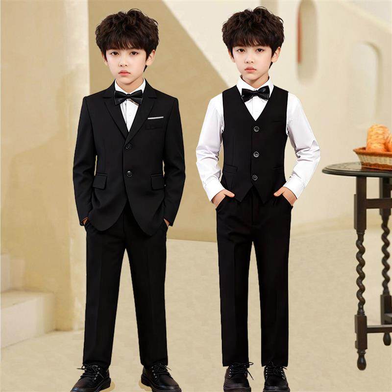 儿童西装套装男童潮帅气时髦英伦黑色西服钢琴演出服生日花童礼服