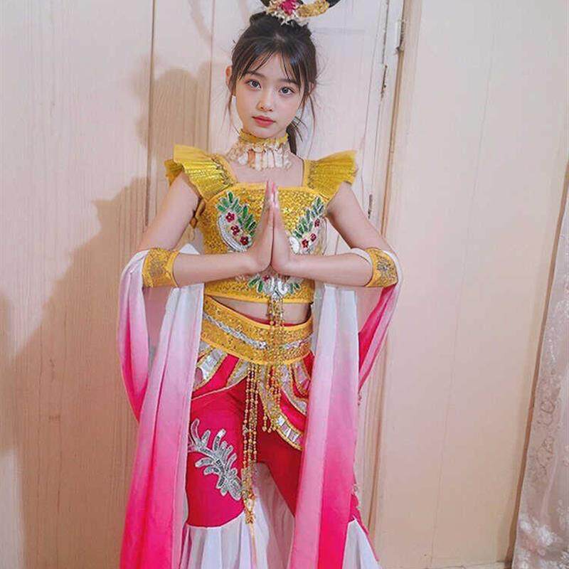 敦煌飞天演出服天女舞蹈服少儿汉服古典民族舞服装反弹琵琶表演服