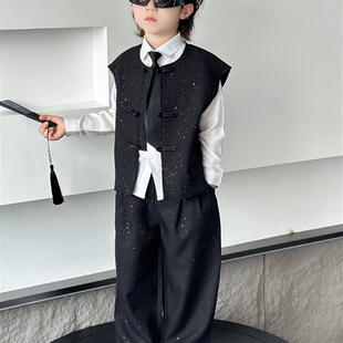 儿童西装套装男童覆古中山装春秋男孩国学礼服花童中秋闪亮演出服