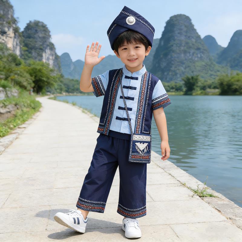 男童三月三儿童民族服装纯棉男宝广西3月3服饰幼儿园演出男孩壮服图片