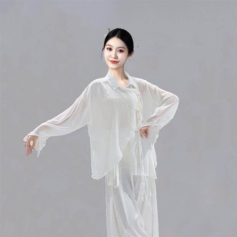现代舞衬衫飘逸白色舞蹈服中国舞演出服宽松不规则上衣古典舞套装