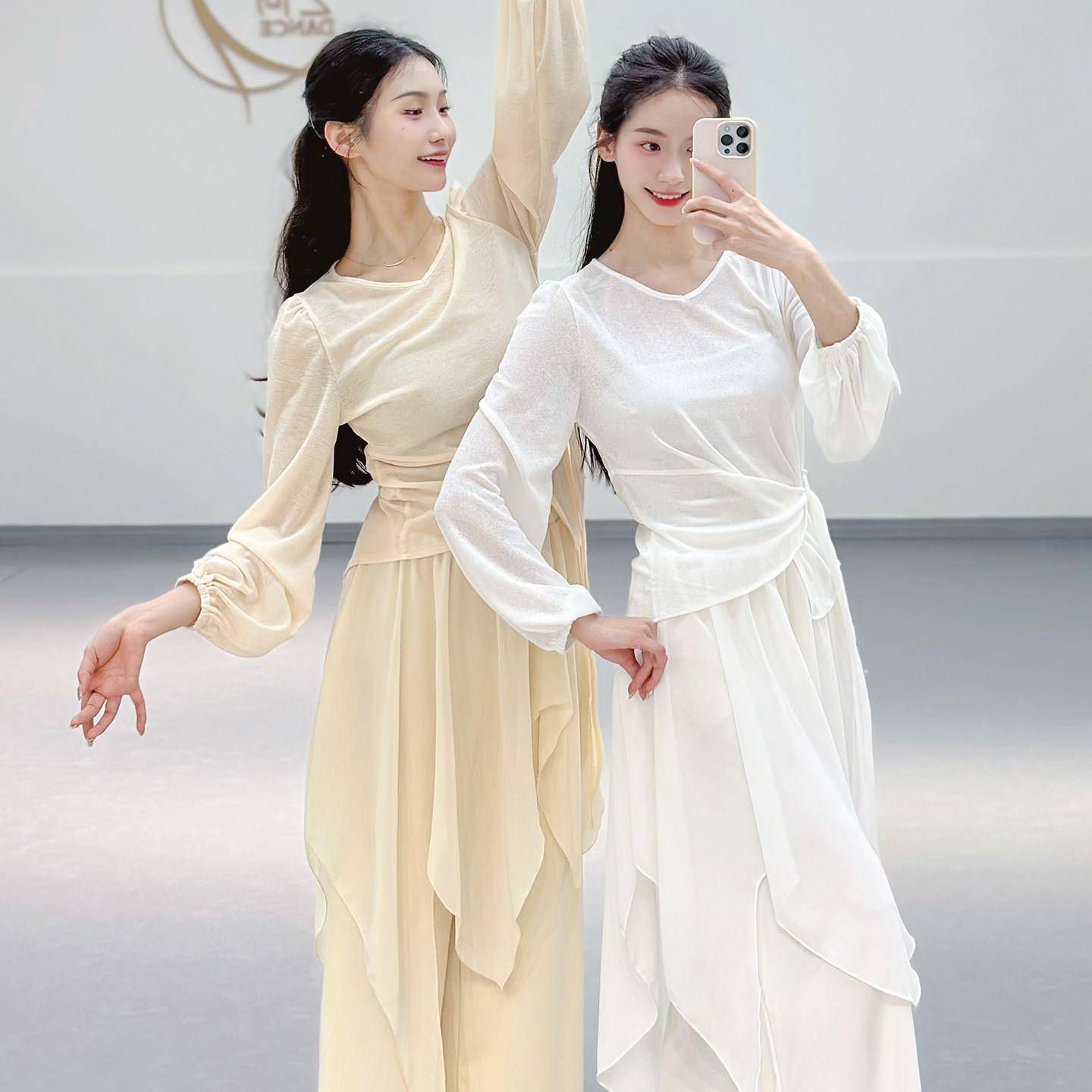 飘古典舞蹈服新款逸现无品牌/仙气纱长衣绑带袖表演服上衣代舞形