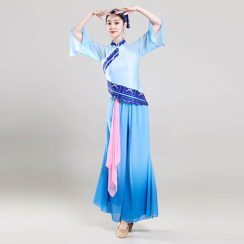 新款春晚采茶舞秧歌舞演出服装女民族风优雅村姑阿庆嫂表演民族舞