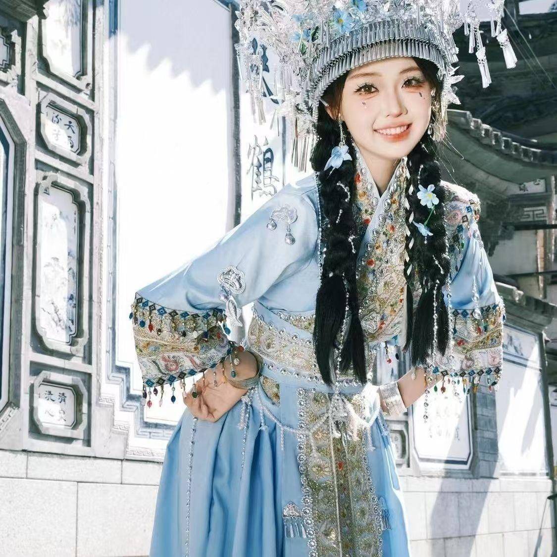 苗少女装008服民族服装风民族风写真摄影舞蹈演出服日常古疆苗疆