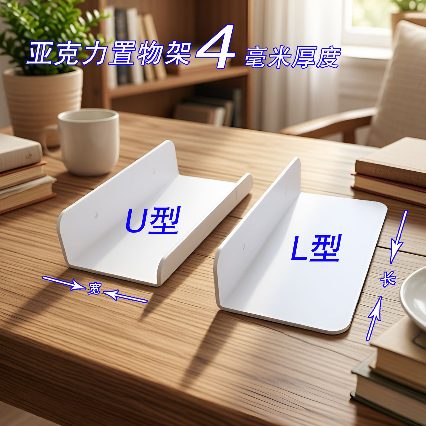 亚克力免打孔壁挂隔板收纳架图片