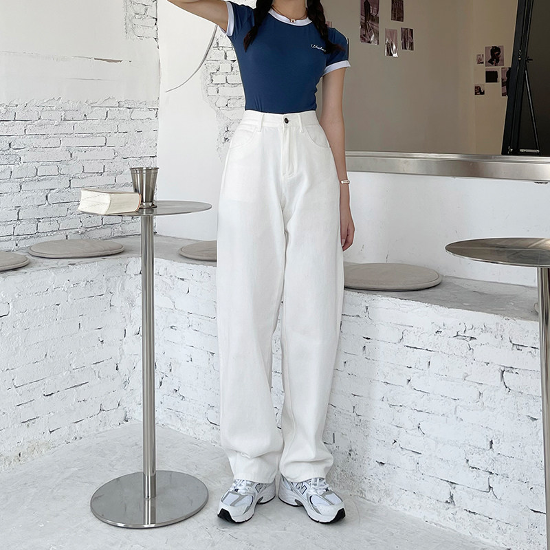 OROI梨形身材显瘦春夏多色九分常规加长高腰简约阔腿拖地女牛仔裤