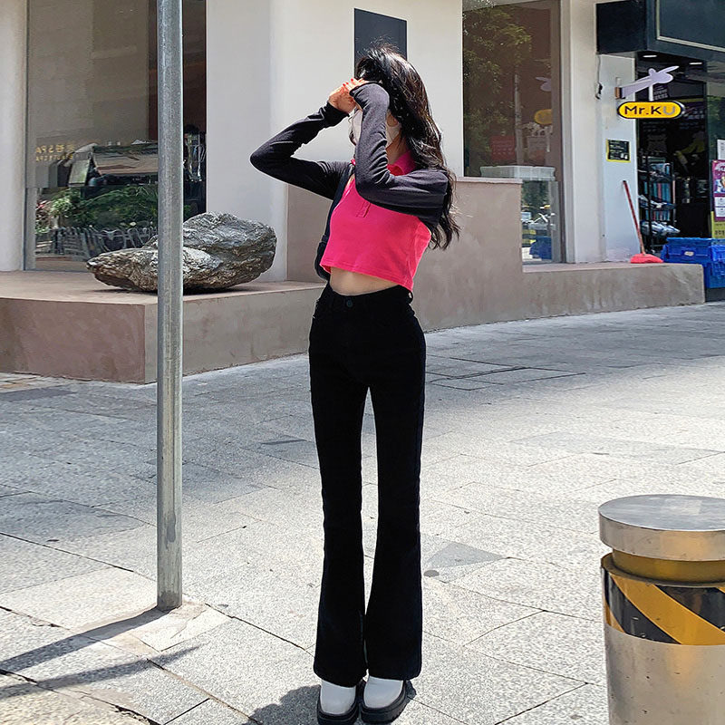 OROI高腰直筒修身牛仔裤女2021年秋冬新款chic显瘦宽松微喇叭长裤