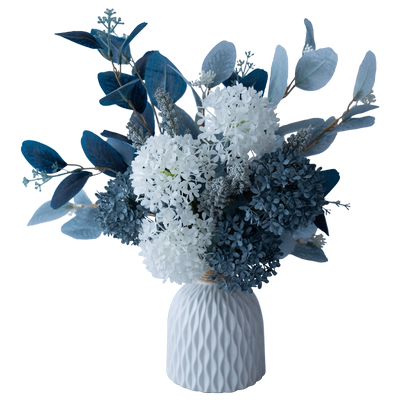 北欧海军绅士深冷静淡灰蓝仿真装饰花叶白金色轻奢陶瓷花瓶艺摆件