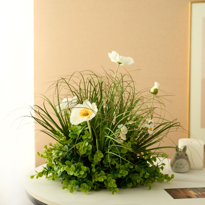 初若安然森系高级感轻奢彷真花假花酒店饭厅大圆桌中间装饰品摆花