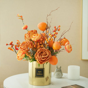 初若安然新年春节仿真花金色抱抱桶假花客厅餐桌喜庆装饰摆件盆栽