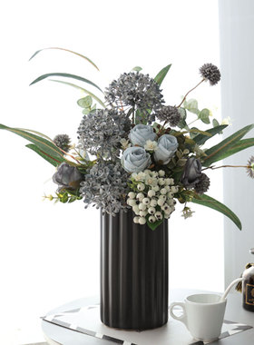 北欧现代轻奢高级感简约黑色锯齿陶瓷花瓶餐桌电视柜仿真花摆件设