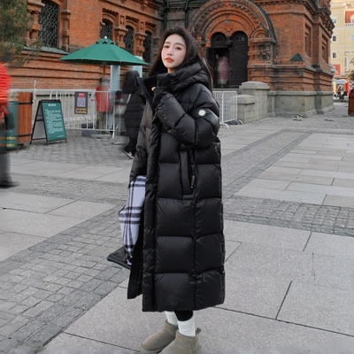 黑金鹅绒羽绒服女冬2025新款超长