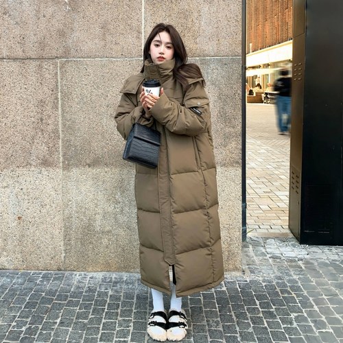 90白鸭绒超长款羽绒服女韩版连帽