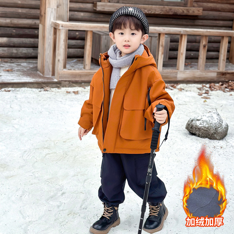 男童冬季2025款夹棉外套儿童棉服酷帅宝宝冬装冲锋衣秋装加厚上衣