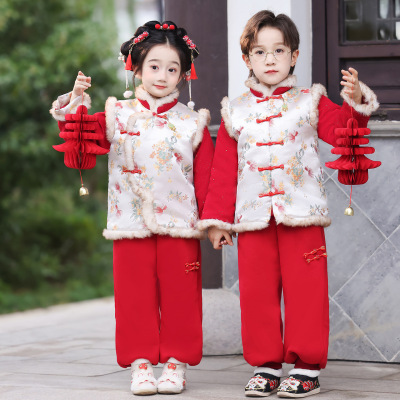 儿童拜年服冬装红色喜庆新中式
