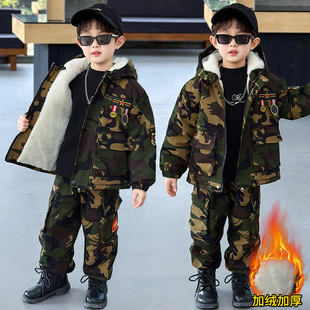 男童迷彩加绒套装冬季儿童冬装两件套新款男孩运动衣服冬天潮