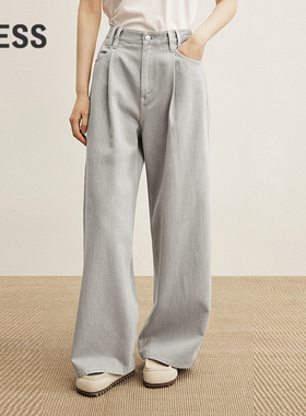 【商场同款】LESS2025年秋新款含棉休闲阔腿牛仔长裤2P7E18700