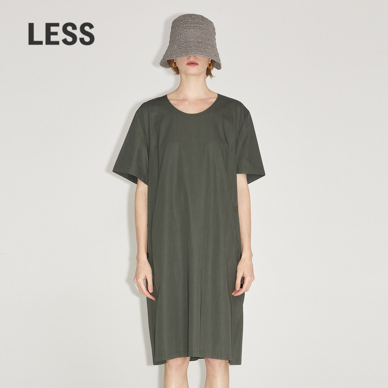 LESS棉质裙子女简约宽松舒适圆领套头短袖T恤连衣裙2M7G30