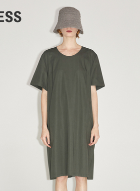 LESS棉质裙子女简约宽松舒适圆领套头短袖T恤连衣裙2M7G30270