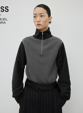 【LESSxSamuel】巴素兰羊毛衫女撞色拼接立领针织衫2N0311450